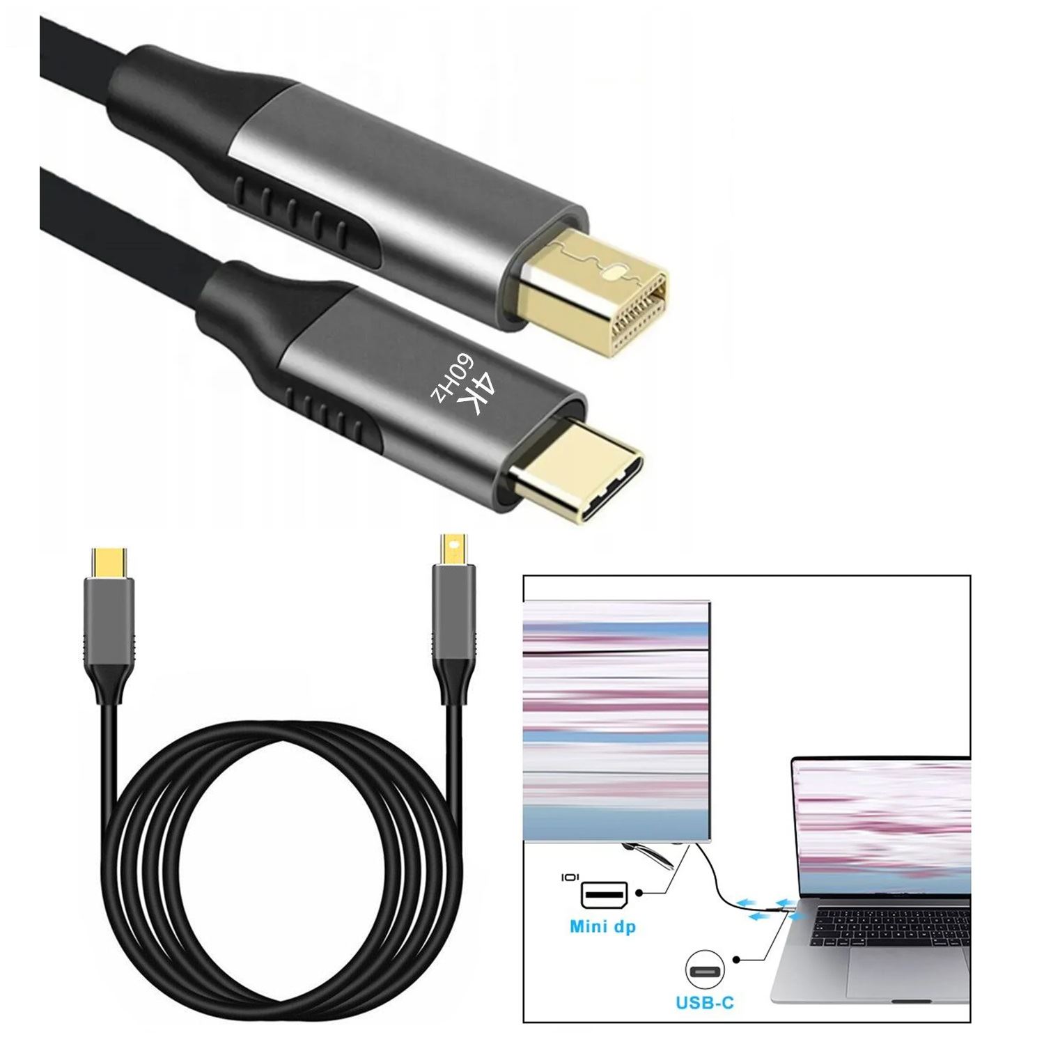 Cable Tipo C a Mini DisplayPort DP 4K 60Hz - 1.80 Metros